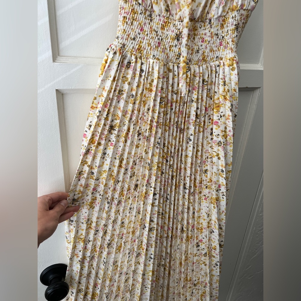 J. Crew yellow white ditzy floral pleated a line midi sun dress pockets 00 EUC - Picture 12 of 14